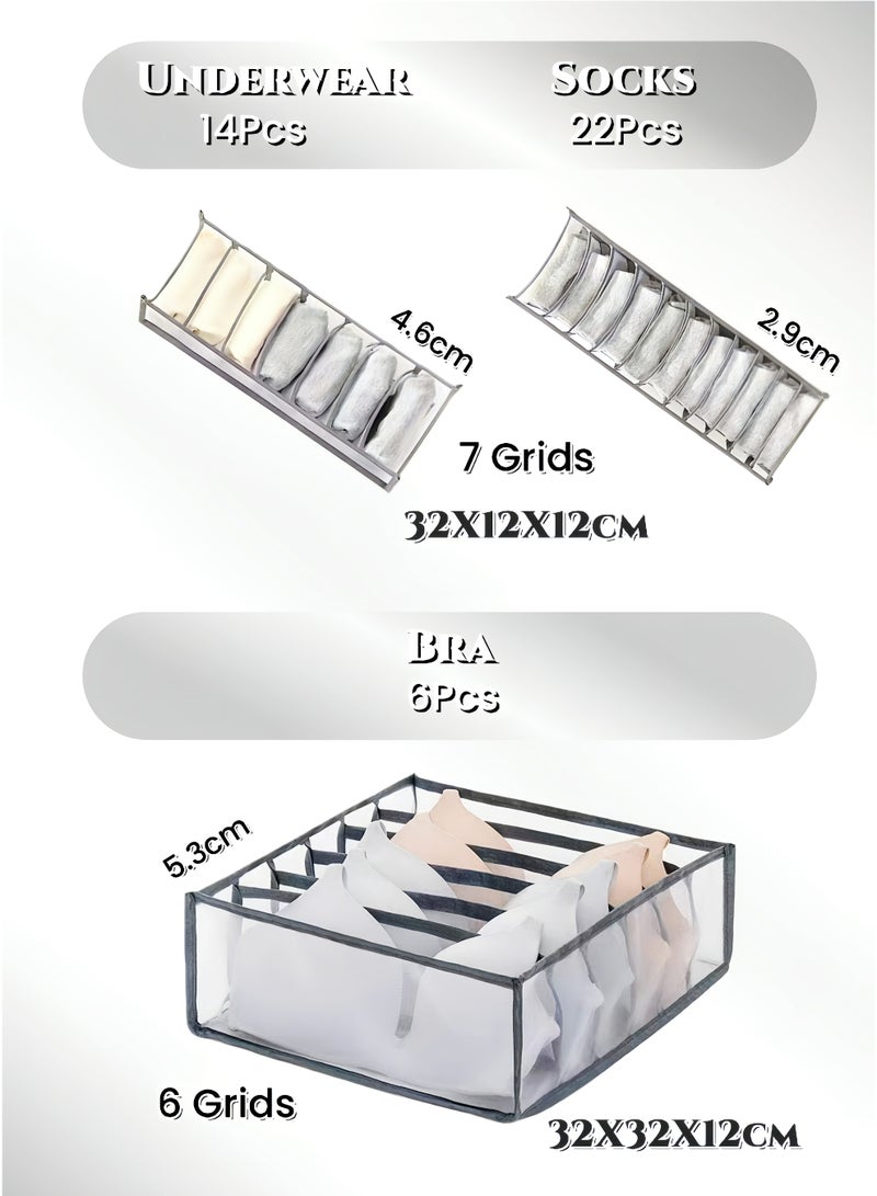 5 Pieces Grey Foldable Mesh Storage Organizer ,Underwear and Bras Drawer Organizers,Clothing Storage  Box  ,No-Smell ,Breathable, Underwear Sock Drawer Dividers, for Underwear, Bras, Shirts, Jeans & Towels , Home & Travel Organization for Closet, Wardrobe & Ramadan Decluttering - Image 2